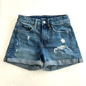 Old Navy O.G. Straight Cuffed‎ Jean Shorts High Rise Stretch Distressed Size 0